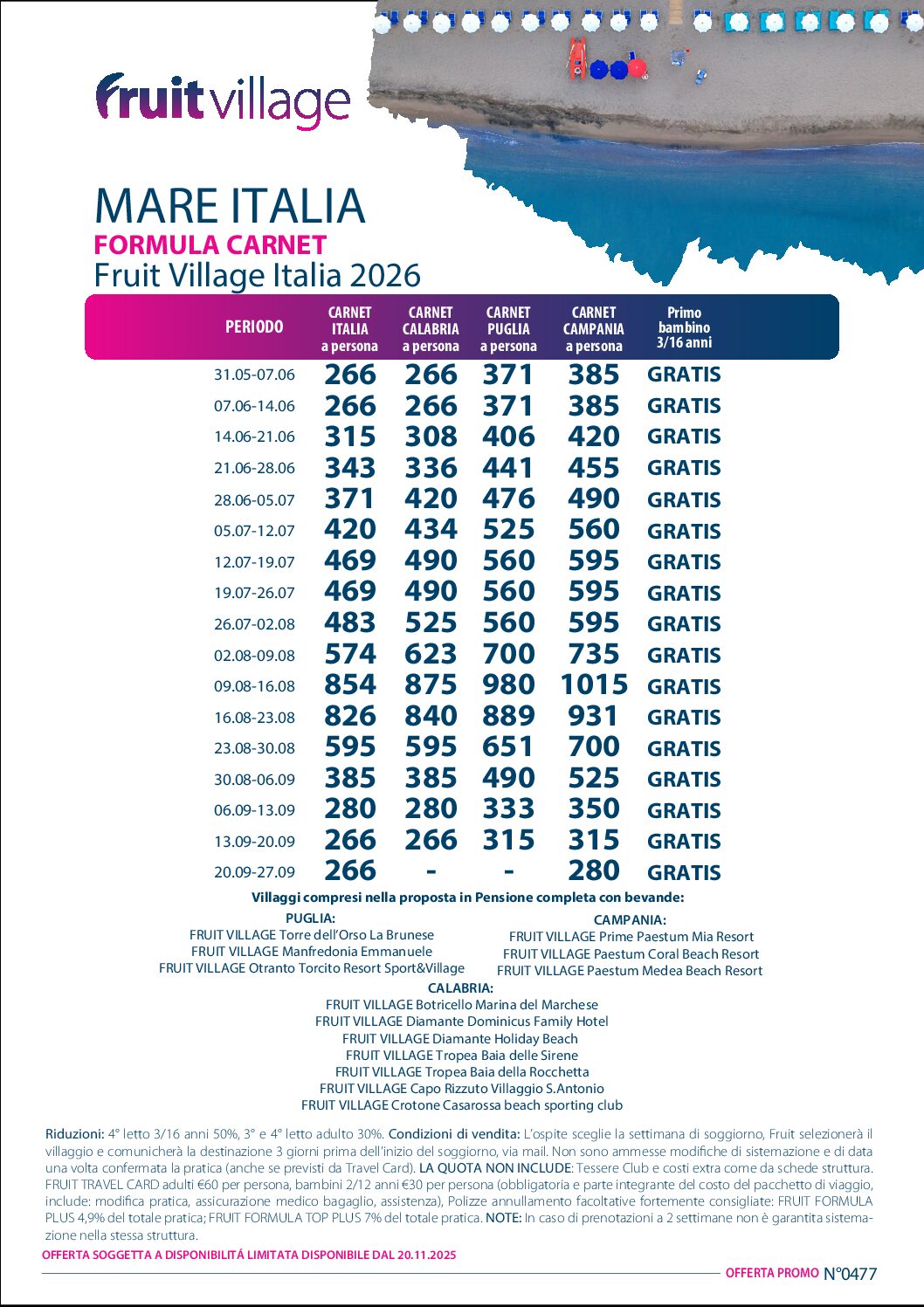 Estate 2026 - Formula Carnet - Fruit Village